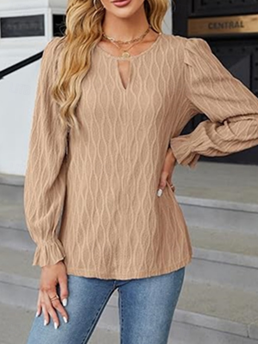 Damen Bluse Einfarbig Elegant Stilvoll Basic Langarm Rundhalsausschnitt Normale Oberteile Täglich Schwarz Weiß Blau Khaki Sommer Frühling 2025 - $23.99 –P8