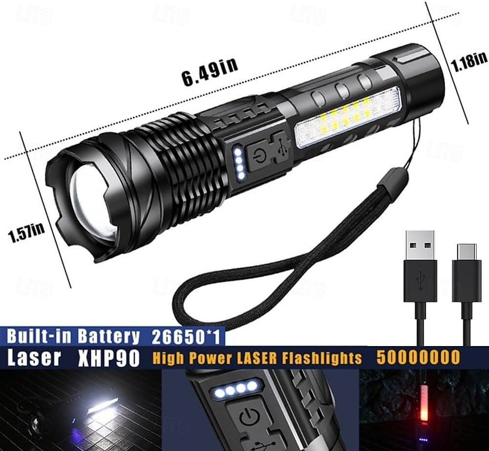 Lampe de poche tactique rechargeable, lampes de poche puissantes à haute luminosité avec 7 modes d'éclairage, feu latéral d'avertissement COB, étanchéité IPX6, faisceau zoomable, lampe de poche de 2025 ? $16.49 –P3