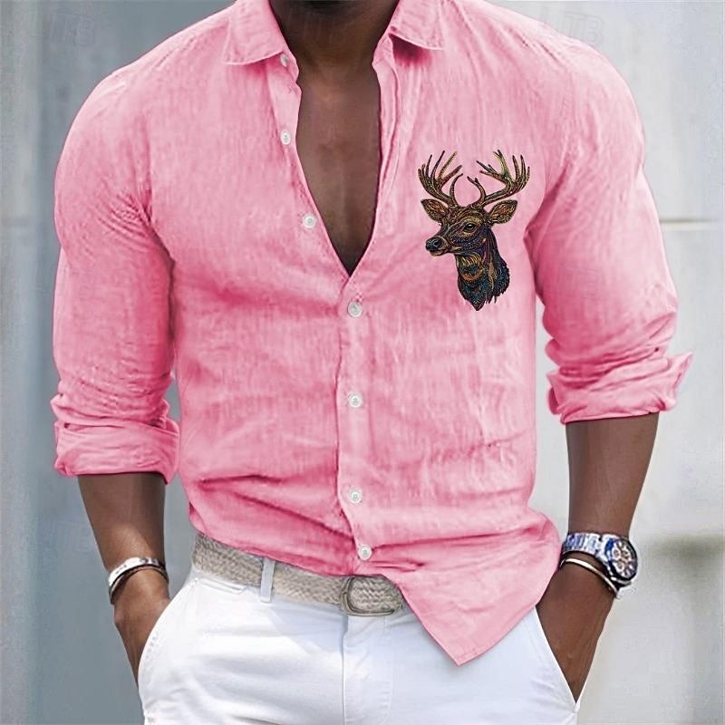 Herren Freizeithemd Baumwoll-Leinen-Hemd Knopfhemd Muster Urlaub Straße Schwarz Weiß Rosa Himmelblau Langarm Revers Ganzjahres Bekleidung Knöpfe 2025 - $10.49 –P3