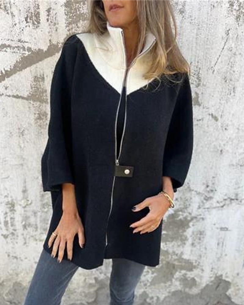 Damen Mantel Freizeitjacke Warm Bequem Patchwork Reißverschluss Mode Modern Lässig Farbblock Ausgehen Wochenende Reisverschluss Regulär Stehkragen Normale Passform Dreiviertelarm Oberbekleidung 2025 - $31.99 –P6
