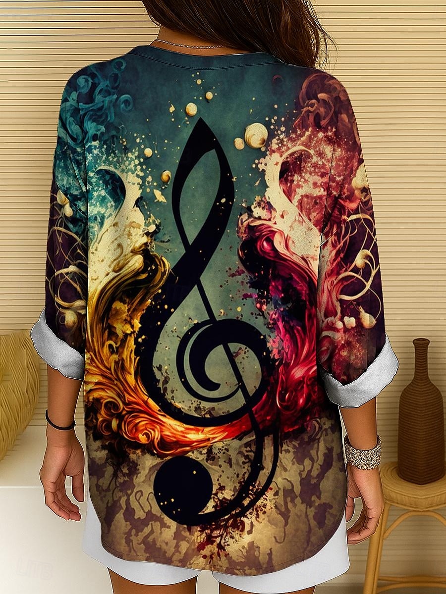 Musikfestival Damen Bluse Ombre Grafik Geometrisch Elegant Vintage Tropisch Langarm V Ausschnitt Normale Oberteile Täglich Ferien Druck Gelb Blau Grün Sommer Frühling 2025 - $24.99 –P2