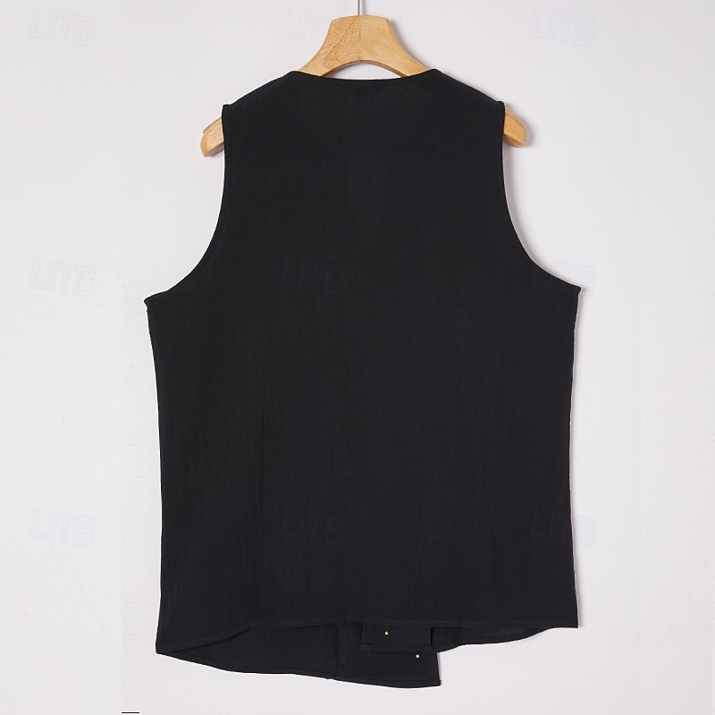 Hombre Camisa Camisa de lino Camisa de verano Camisa de playa camisa de la vendimia Camisa sin mangas Plano Vacaciones Festivos Negro Blanco Azul Piscina Caqui Sin Mangas Collar mandarín Verano 2025 - $19.99 –P5