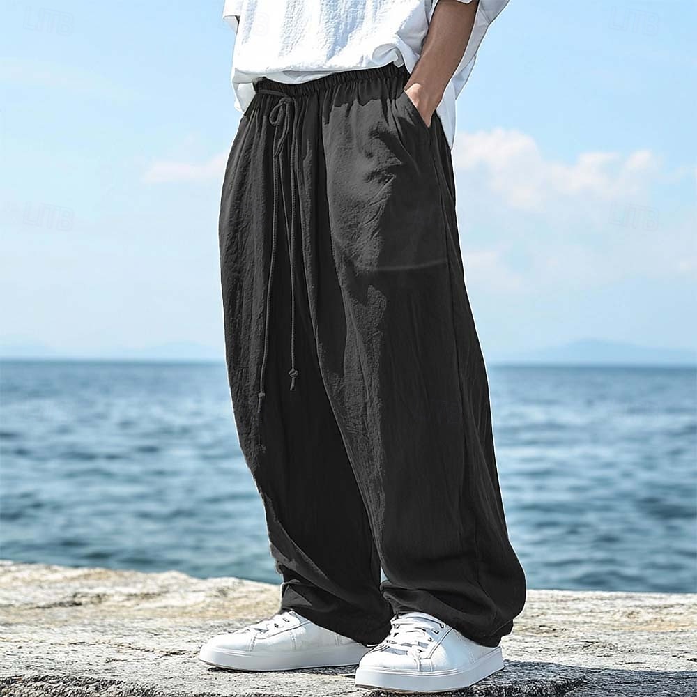 Hombre Pantalones de lino Pantalones Pantalones de verano Correa Cintura elástica Pierna recta Plano Comodidad Transpirable Longitud total Casual Diario Exterior Moda Estilo clásico Negro Verde Trébol 2026 - $25.99 –P9