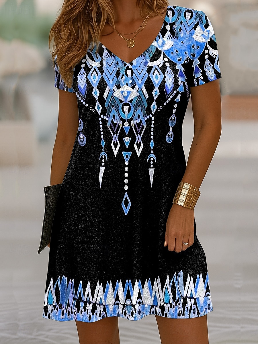Dames Mini-jurk T shirt jurk Zonnejurk Vakantie Casual Boho Uitgaan Normale pasvorm Grafisch Paisley Abstract Korte mouw V-hals Blozend Roze blauw Paars Oranje Zomer Lente 2025 - $23.99 –P6