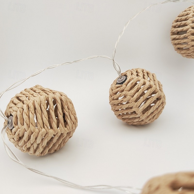 Rattan Wire Ball Style Decorative Lantern String Lights - 10 Lights Globe Rattan Wicker Ball String Lights Indoor Outdoor Patio String Light for Home Pergola Porch Party Backyard 2025 - $32.99 –P14