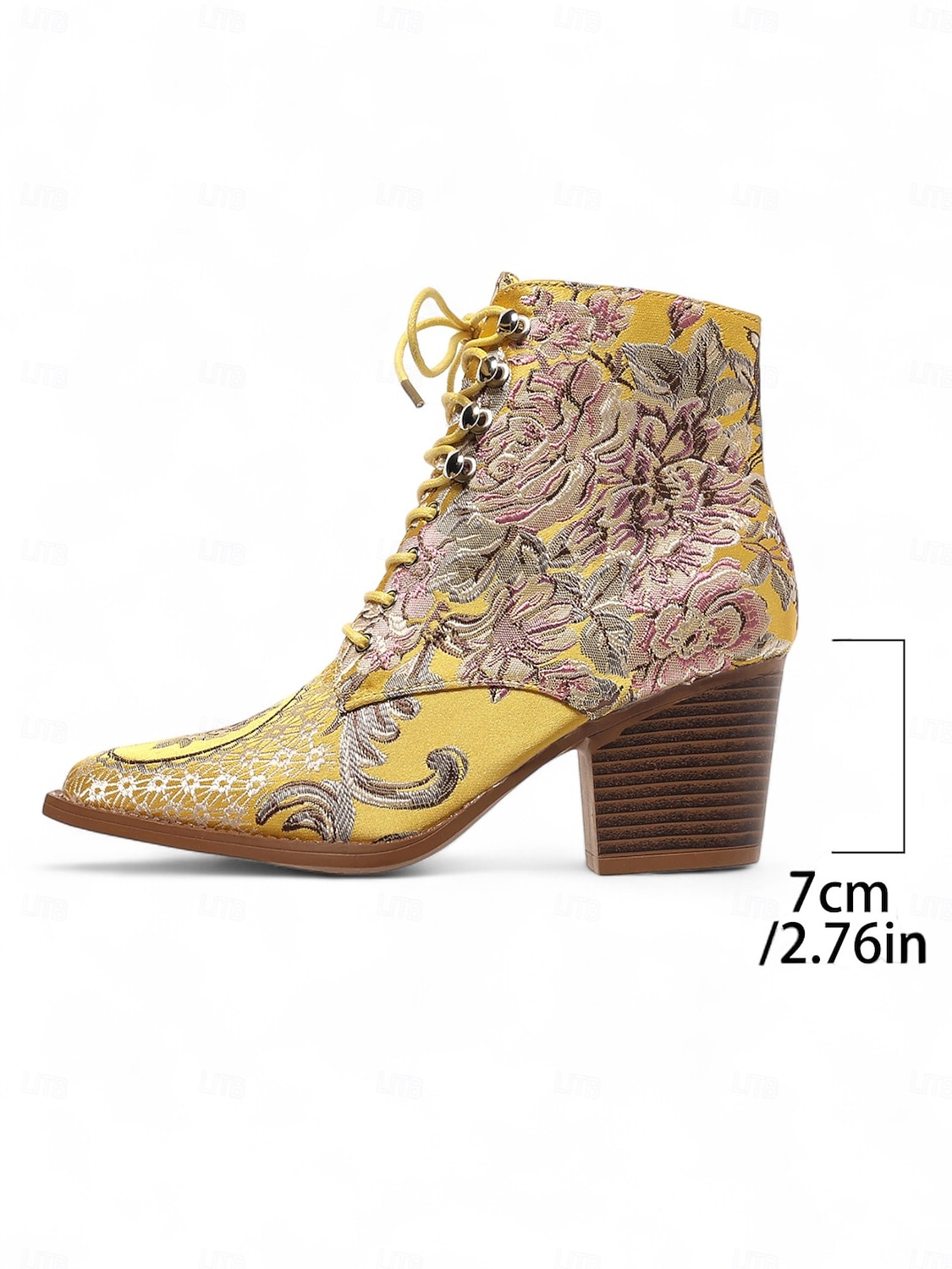 Bottines à lacets en jacquard jaune pour femmes avec talons épais - bottes courtes baroques de style victorien de la fin du XIXe siècle pour dames, idéales pour les tenues d'automne, les fêtes de 2025 ? $42.99 –P6