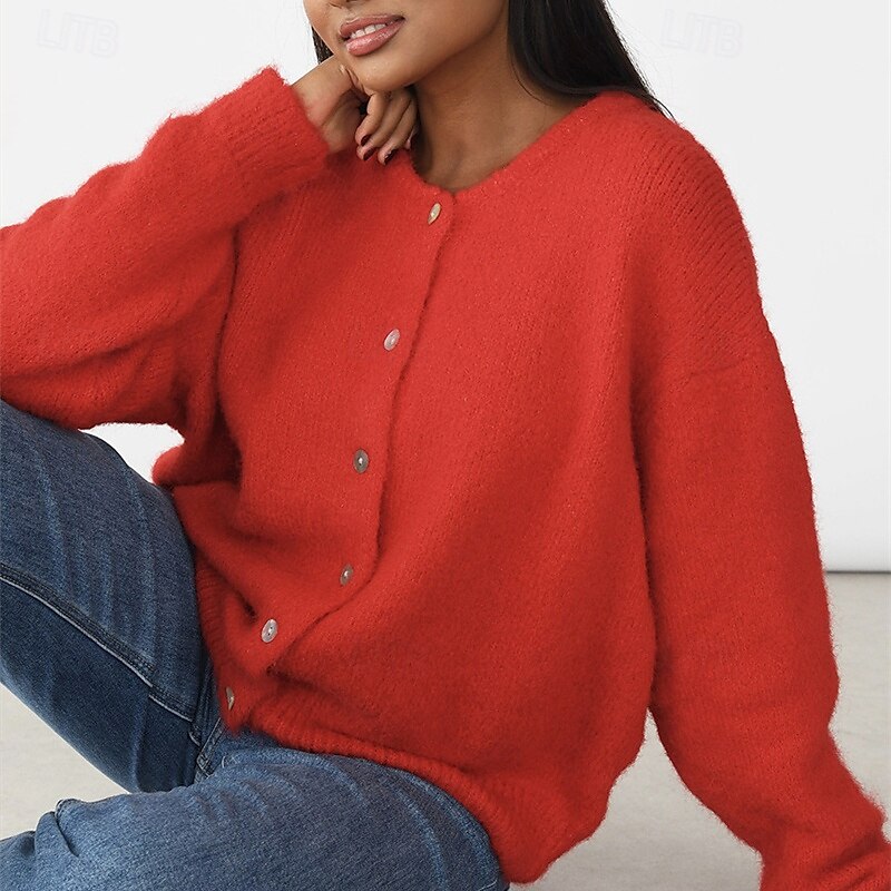 Dames Trui Vest Modieus Streetwear Dagelijks Effen Kleur Geribd Open voorzijde Gebreid Lange mouw Normale tops breien Feestdagen Uitgaan Weekend Wit Rood Herfst Winter 2025 - $31.99 –P10