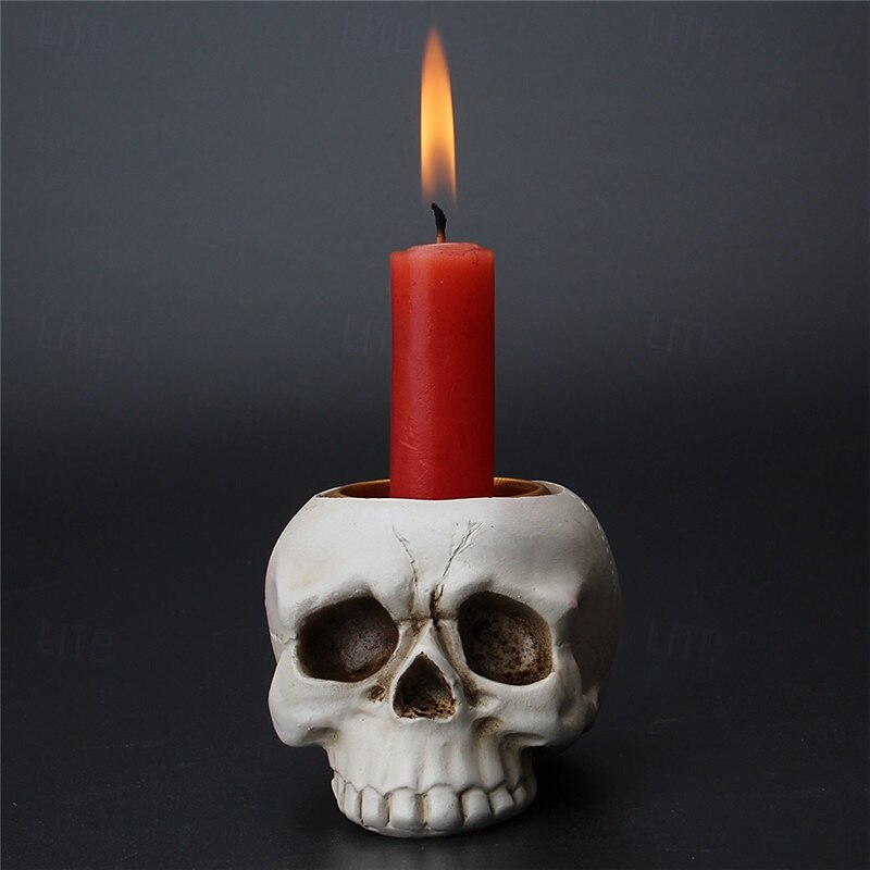 Halloween Skull Ornament Three Dimensional Skull Candle Holder Resin Figurine Halloween Atmosphere Decoration Gothic Ghost Head Display Candle Stand Tabletop Accent 2025 - $11.49 –P4