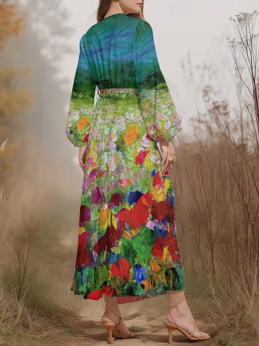 Femmes Robe Midi Robe Décontractée Mousseline de Soie Robe évasée Moderne Vacances Quotidien Week-end Coupe régulière Fleuri manche longue Col en V Bleu Roi Bleu Vert Bleu de minuit Été Printemps de 2025 ? $31.99 –P9