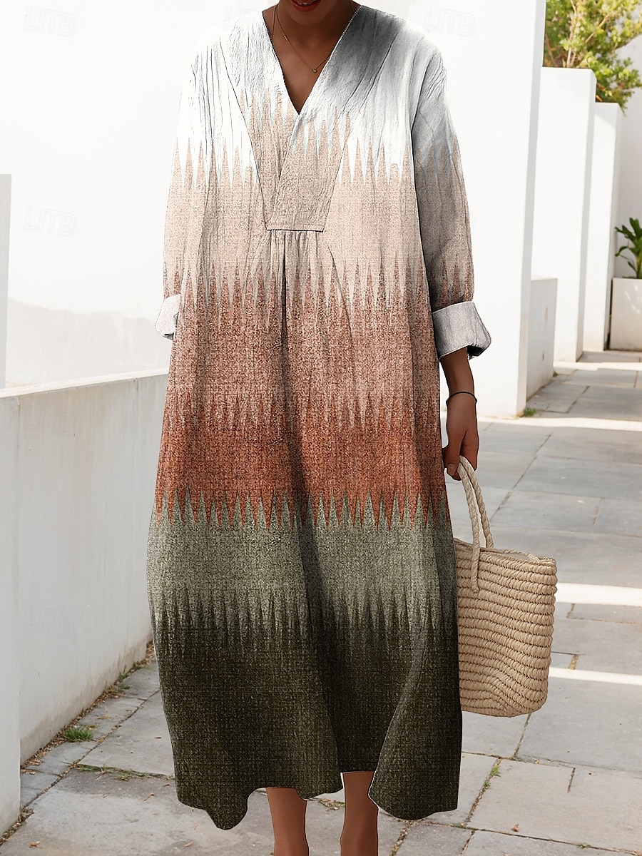 Femmes Robe Midi Robe d'Été Robe trapèze Occasionnel Quotidien Coupe Ample Graphique Géométrique manche longue Col en V Bleu Violet Marron Vert Été Printemps Automne de 2025 ? $35.99 –P1