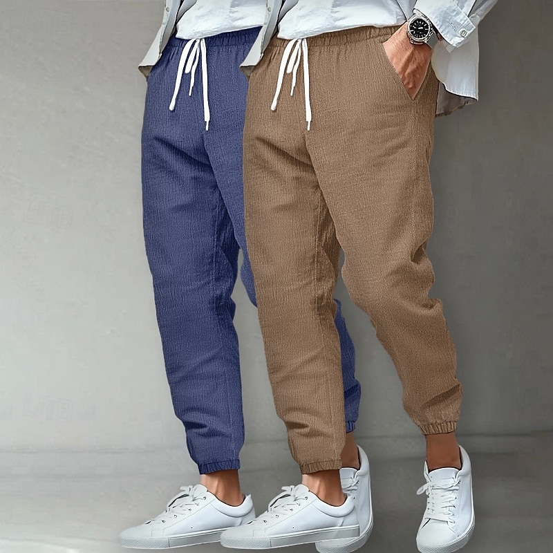 Herre Linbukser Bukser Sommerbukser Strandbukser Uformelle bukser Lomme Elastisk midje Helfarge Komfort Pustende Full lengde utendørs Hjem Daglig Ferie Klassisk Stil Lys khaki + svart Lys khaki 2025 - $27.99 –P6