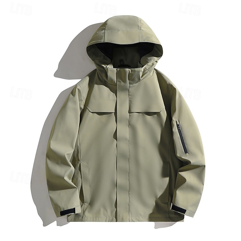 Herren Windjacke Wanderjacke Hardshelljacke Außen Wasserdicht Winddicht Wanderoutfits Wanderbekleidung Frühling Herbst Oberteil Camping / Wandern / Höhlenforschung Laufen Einfarbig Schwarz Armeegrün 2025 - $49.99 –P5
