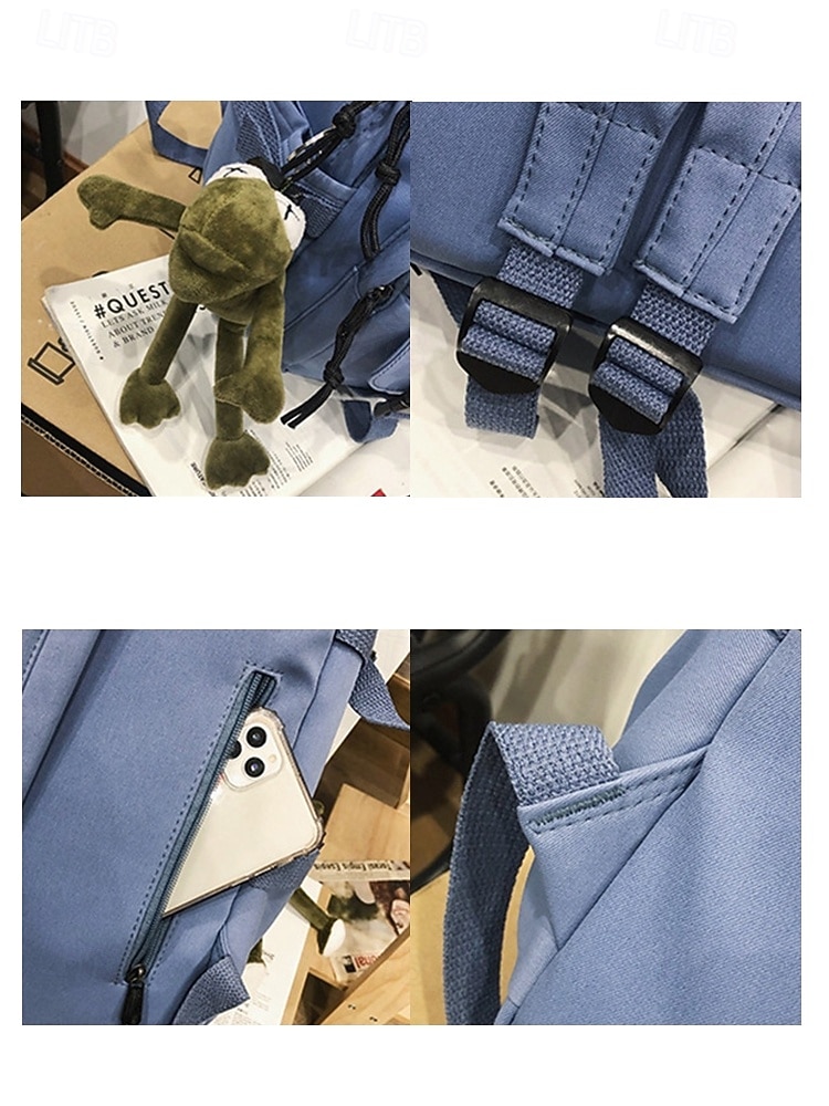 Freizeitrucksack für Teenager mit großem Fassungsvermögen – Schultasche im koreanischen Stil mit mehreren Taschen und Plüsch-Schlüsselanhänger für Schule, Reisen und Outdoor-Aktivitäten, Schwarz, Weiß, Rot 2025 - $24.99 –P10