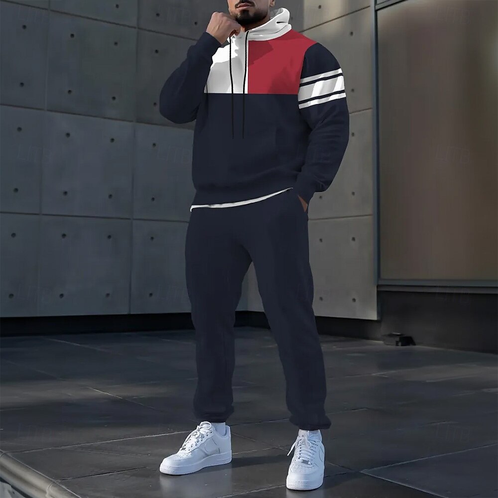 Hombre Bloque de color 2 piezas Conjuntos de sudaderas 3D Chándal Sudadera con capucha Manga Larga Pantalones largos Con Capucha Deportivo Casual / Diario Ropa Deportiva Impresión 3D Primavera Otoño 2025 - $39.99 –P1