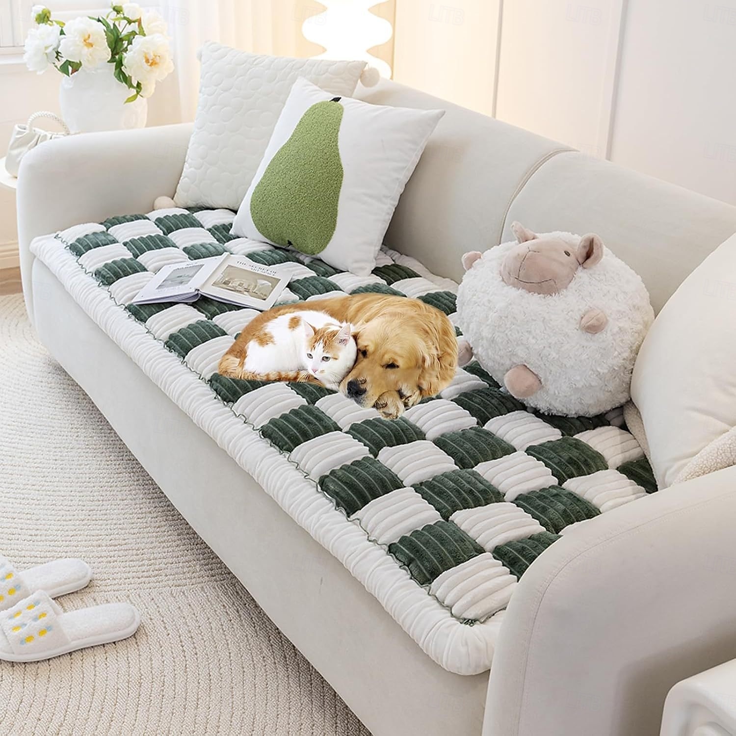 Copridivano per letto con motivo scozzese quadrato color crema, per cani e gatti del 2025 a $130.99 –P6