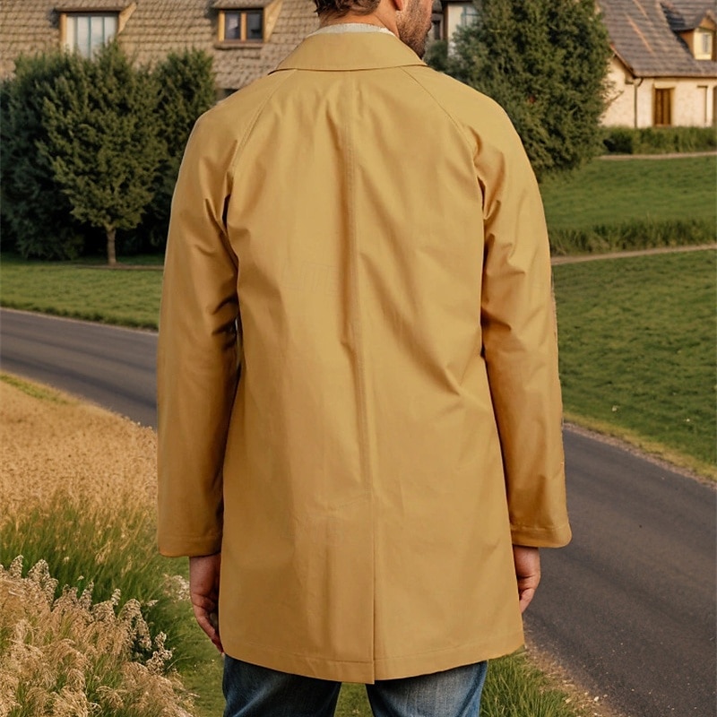 Men's Overcoat Trench Coat Long Trench Coat Vacation Daily Fall Winter Polyester Windproof Soft Outerwear Clothing Apparel Fashion Classic Plain Pocket Lapel Single Breasted 2025 - $48.99 –P3