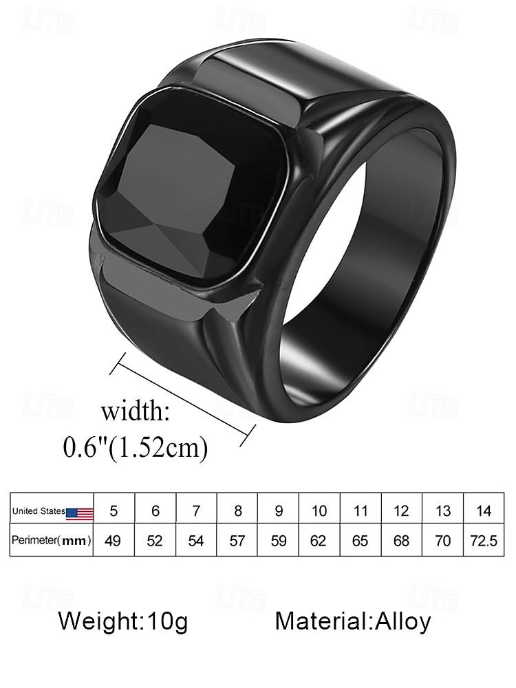 мужское кольцо из черного сплава с квадратным черным драгоценным камнем — модное эффектное кольцо для повседневного и вечернего ношения 2026 - $8.99 –P7