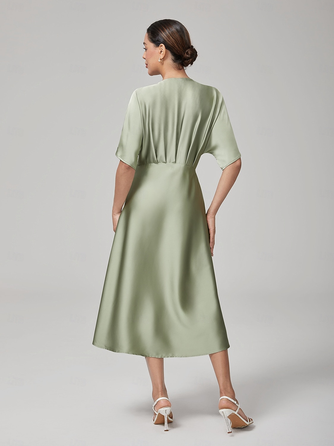 Femminile Vestito Casual Abito Midi Verde Manica Corta Maniche Corte Semplice Estate Primavera Interstagionale Scollo a V Elegante Moderno XS S M del 2025 a $74.99 –P6
