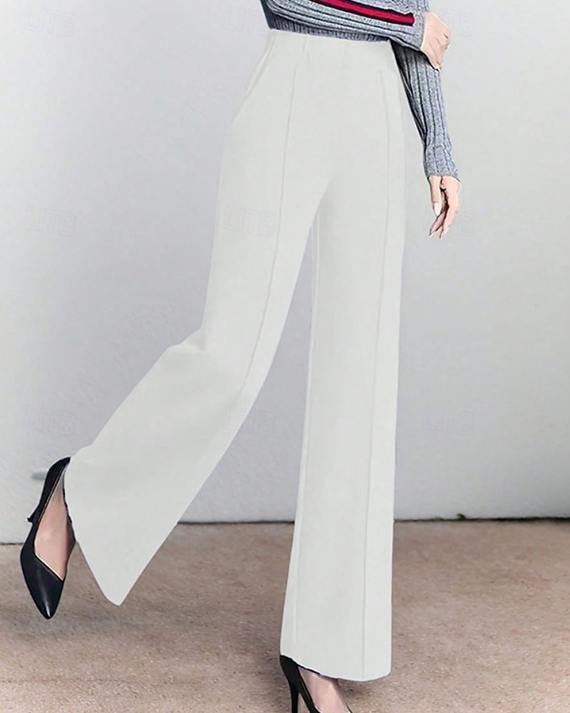 Per donna Gamba larga Pantaloni Eleganti Moda Streetwear Lunghezza intera Naturale Semplice Elastico in vita Confortevole Affari Lavoro Formale Nero Bianco Autunno Vestibilità regolare del 2026 a $22.99 –P5