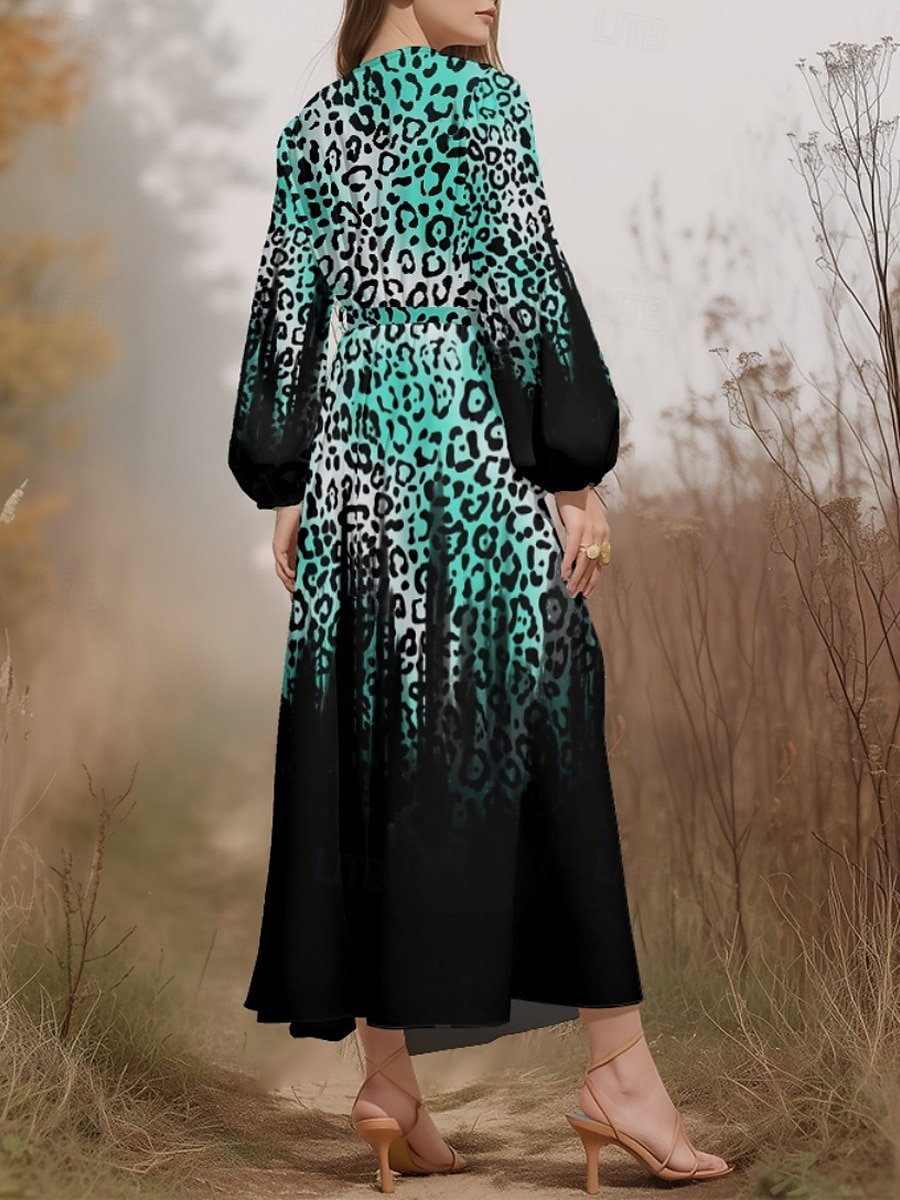 Women's Midi Dress Casual Dress Chiffon Swing Dress Modern Vacation Daily Weekend Regular Fit Leopard Long Sleeve V Neck Pink Blue Purple Green Summer Spring Fall Autumn 2025 - $31.99 –P6