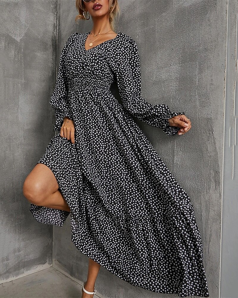 Damen Langes Kleid Maxikleid Freizeitkleid Druckkleid Mode Modern Täglich Strand Wochenende Normale Passform Blume Langarm V Ausschnitt Schwarz Rote Blau Grün Sommer Frühling Herbst 2025 - $23.99 –P6