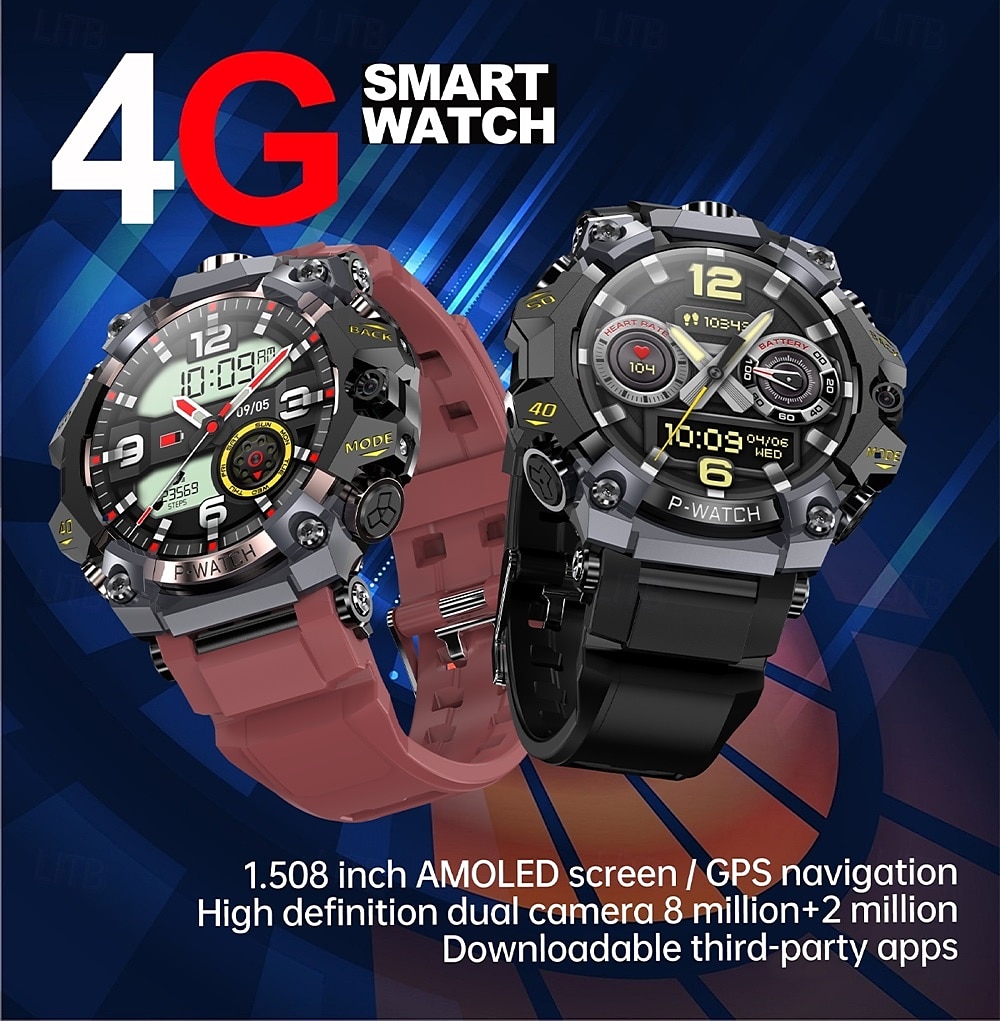 P888 Chytré hodinky 1.508 inch Inteligentní hodinky Bluetooth 4G Krokoměr Záznamník hovorů Sledování aktivity Kompatibilní s Android iOS Muži GPS Dlouhá životnost na nabití Voděodolné IP68 22mm 2025 - $92.99 –P1