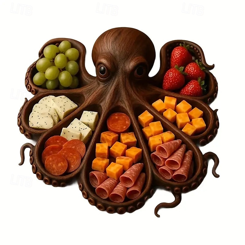 Oktopus-Wurstplatte, Oktopus-Design, Serviertablett aus Holz, neuartige Fleischsorten &Käse-Brotbrett mit Obst-Ozean-Motiven, ideales Geschenk für Meeresfrüchte-Liebhaber 2025 - $32.99 –P7