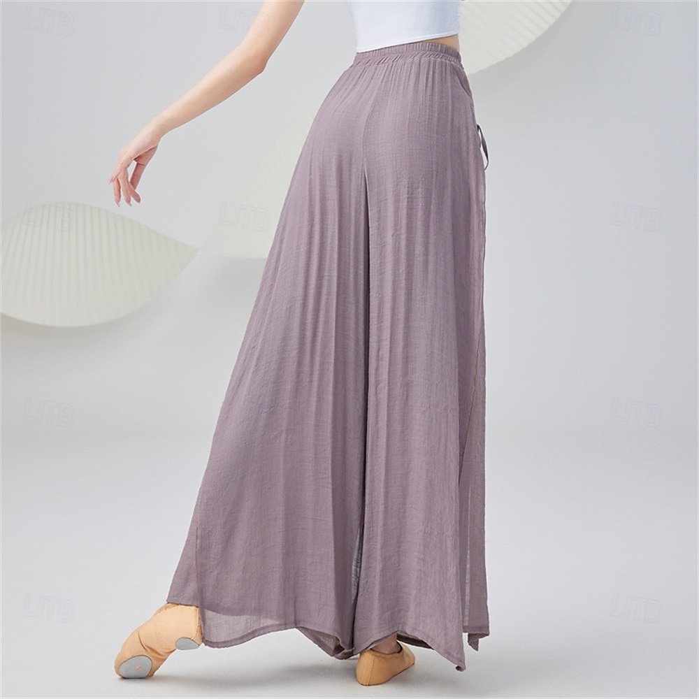 Pantalon d'entraînement de danse en coton et lin pour femme – pantalon ample et fluide pour la danse classique &répétition de danse moderne, pantalon d'entraînement long taille haute de 2025 ? $27.99 –P4