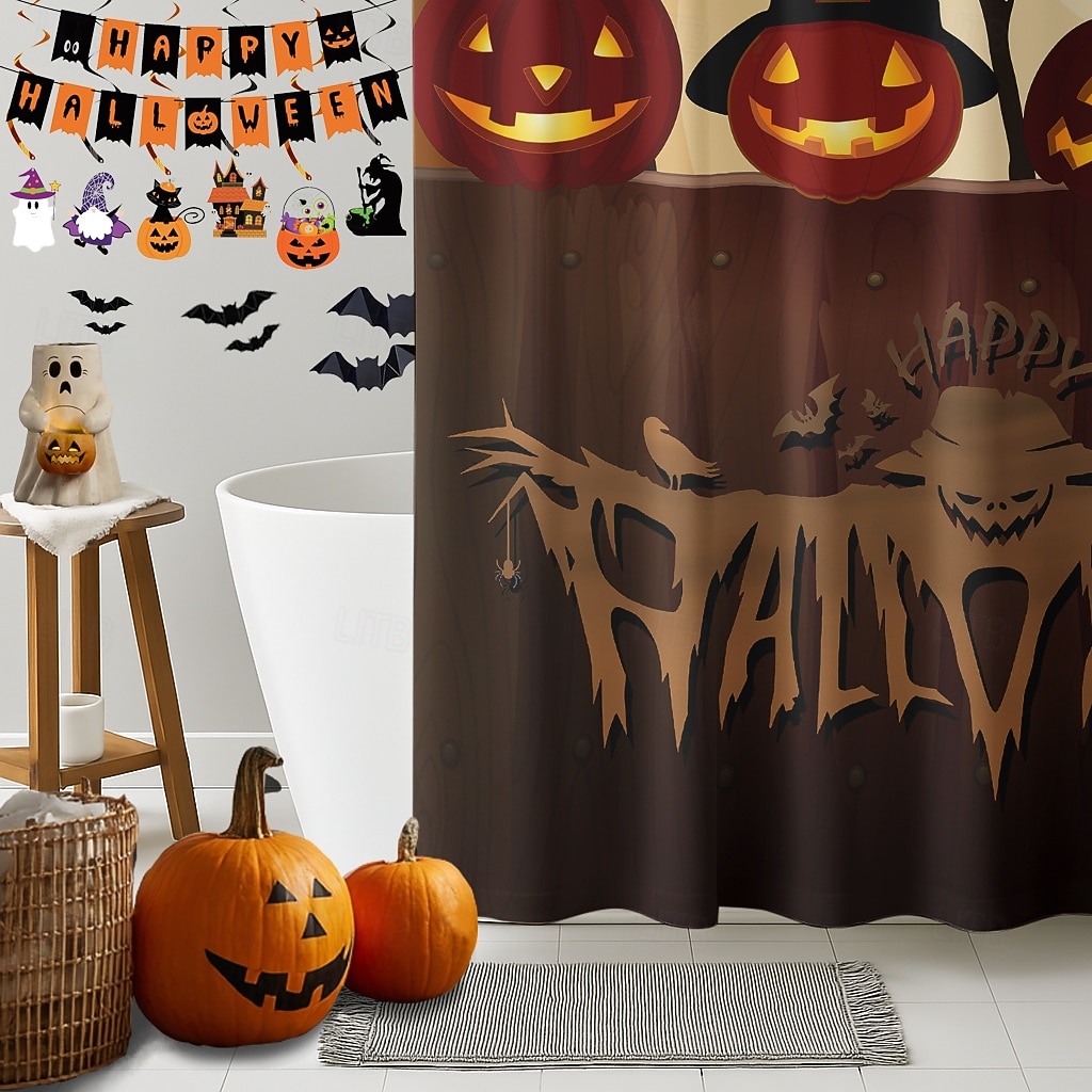 Rideau de douche d'Halloween avec crochets en polyester lavable et imperméable, décoration de salle de bain et baignoire de 2025 ? $21.99 –P32