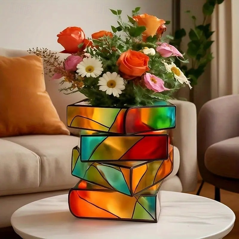 halmozott könyves virágcserép 3/4 rétegű könyvespolc virágtartó gyantából készült könyv alakú vázák beltéri és kültéri dekorációhoz ideális ajándék könyvbarátoknak, íróknak, tanároknak 2026 - $36.99 –P4