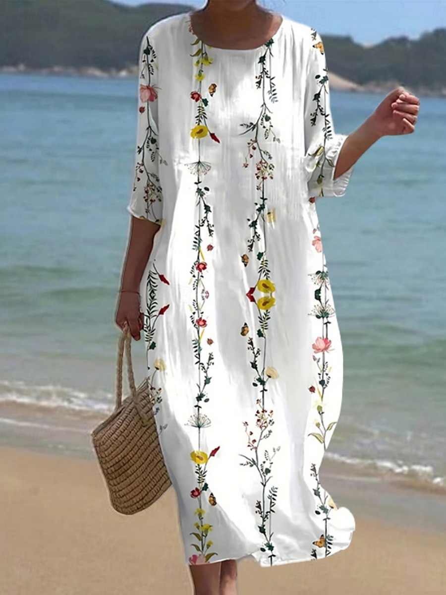 Women's Midi Dress Casual Dress Print Dress Fashion Modern Daily Beach Weekend Regular Fit Floral 3/4 Length Sleeve Crew Neck Blue White Pink Khaki Spring Fall Autumn 2026 - $34.99 Women's Midi Dress Casual Dress Print Dress Fashion Modern Daily Beach Weekend Regular Fit Floral 3/4 Length Sleeve Crew Neck Blue White Pink Khaki Spring Fall Autumn 2026 - $34.99