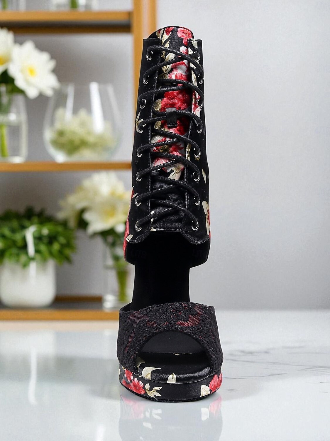 Bottes de danse florales pour femmes - Chaussures de danse latine professionnelles à talons hauts et bout ouvert en satin avec imprimé rose élégant, idéales pour la salsa, le tango et les spectacles de 2025 ? $64.99 –P4