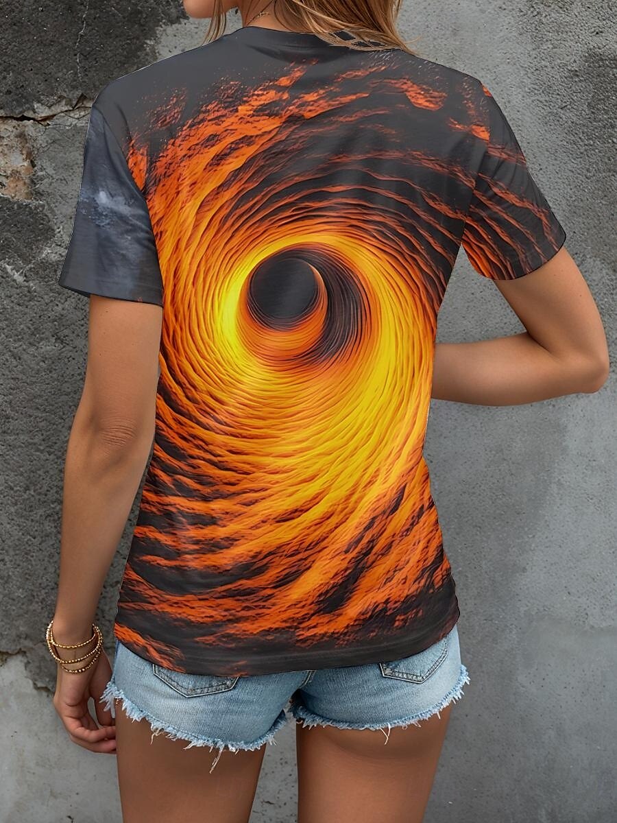 Femmes T-shirt Graphique Abstrait ancien Élégant Classique Manche Courte Col ras du cou Col rond Hauts Réguliers Quotidien Imprimé Bleu Orange Été Printemps de 2025 ? $19.99 –P2