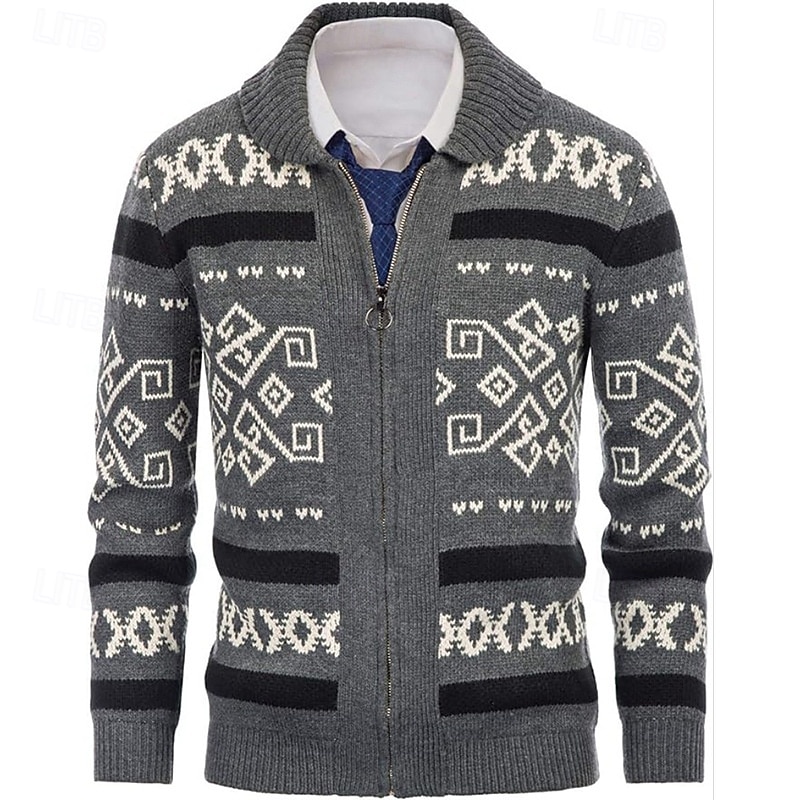 Homens Sueter Cardigan Suéter Cortado Suéter com zíper Suéter de malha Estriado Tricotar Tops regulares Zíper Losango Lapela Moda Clássico Férias Roupa Diária Roupa Outono Inverno Preto Vermelho S M L de 2025 por $40.99 –P6