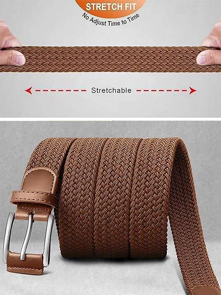 мужской эластичный плетеный ремень – регулируемый плетеный ремень из полиэстера с кожаной отделкой и металлической пряжкой для повседневной носки, гольфа и активного отдыха 2026 - $11.99 –P7