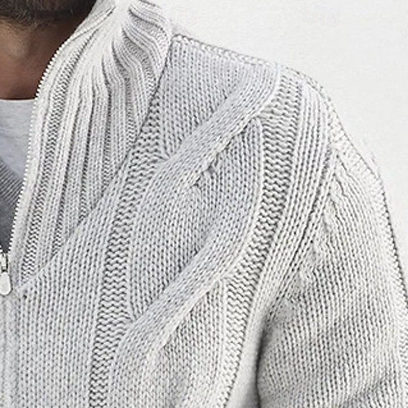 Men's Sweater Cardigan Sweater Cable Knit Regular Tops Knitted Plain High Neck Vacation Fashion Casual Daily Wear Clothing Apparel Spring &  Fall Black Pink S M L 2026 - $39.99 –P2