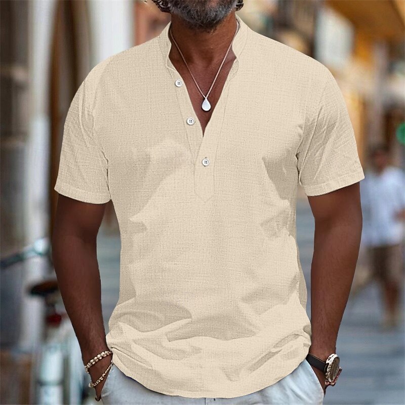 Per uomo Camicia Camicia di lino Camicia con colletto alla coreana Camicia popover Camicia Estiva Abbigliamento da spiaggia Semplice Vacanza Abbigliamento casual alla moda Nero Bianco Rosa Blu marino del 2025 a $20.99 –P7