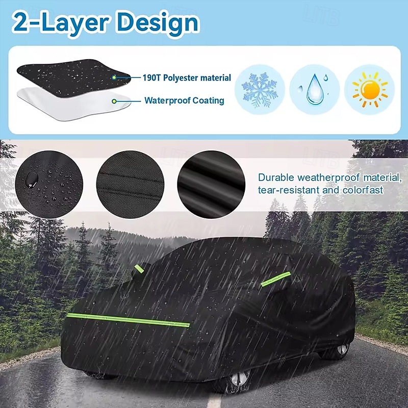 Extra sterke, waterdichte autohoes, ultieme Peva-bescherming tegen regen, sneeuw, uv-straling, wind en stof met reflecterende strip 2026 - $37.99 –P7