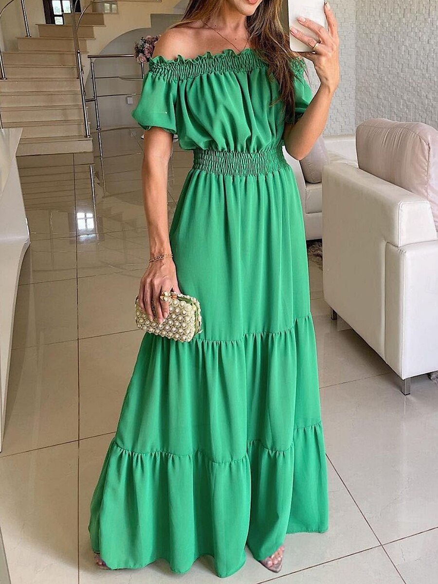 Damen Langes Kleid Maxikleid Cocktailkleid Kleid für Hochzeitsgäste Chiffon Schwingkleid Mode Modern Outdoor Urlaub Täglich Normale Passform Einfach Kurzarm Schulterfrei Gelb Blau Fuchsie Grün Sommer 2025 - $22.99 –P2