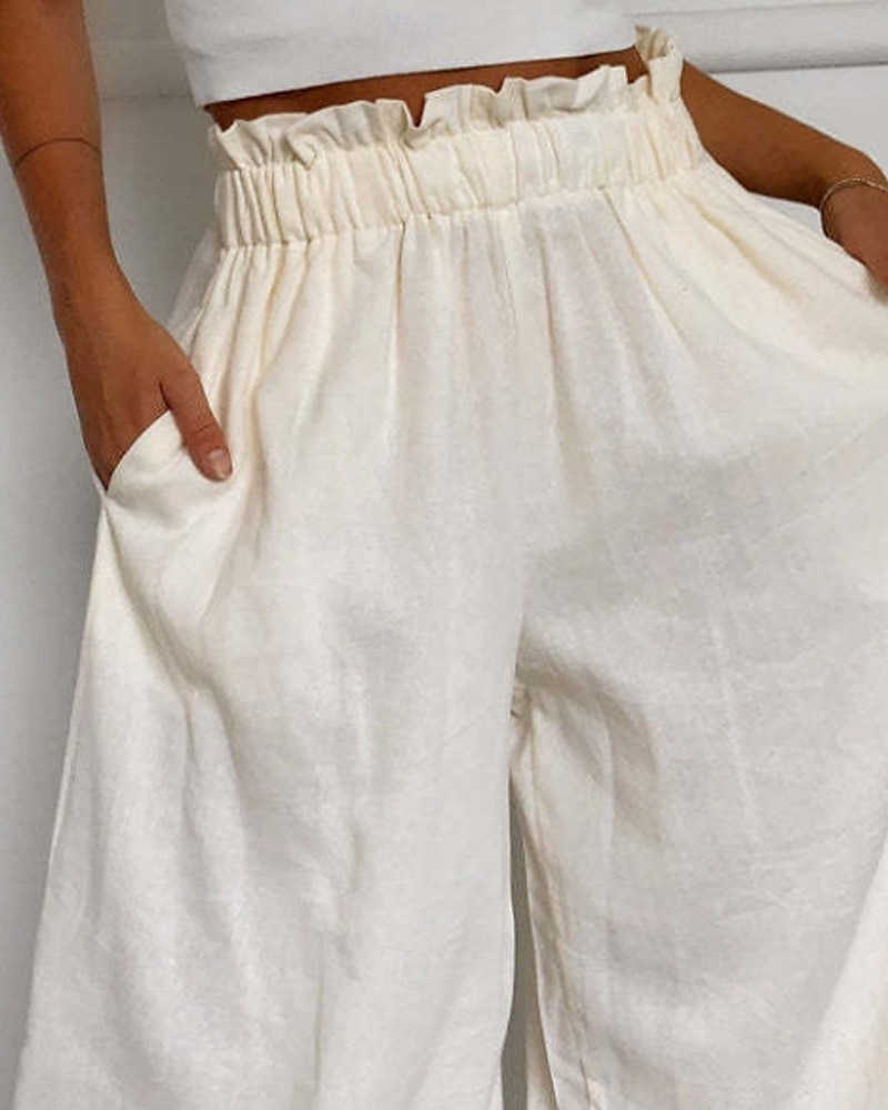 Mulheres Perna larga Calças Roupa de rua Casual Comprimento total Natural Tecido Cintura elástica Confortável Feriado Roupa Diária Final de semana clarete Ferrugem Azul marinho Branco Outono Normal de 2025 por $17.99 –P16