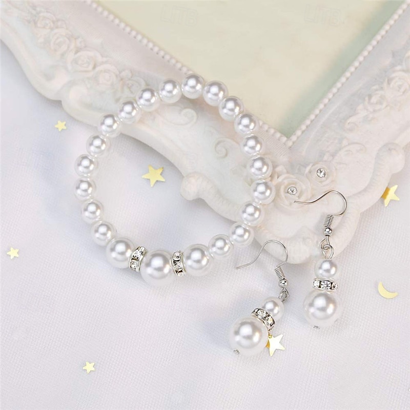 Ensembles de bijoux de mariée 1 ensemble boucles d'oreilles en alliage de perles d'imitation collier bracelets ensemble de bijoux élégant pour femme pour fête de mariage occasion spéciale de 2025 ? $23.99 –P4