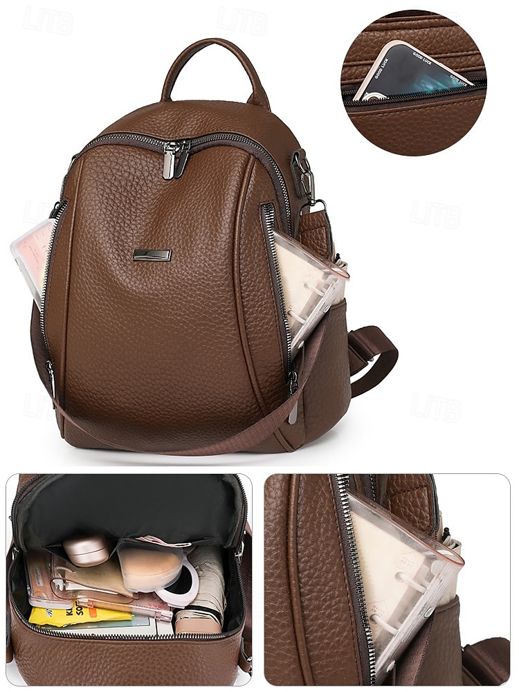 Women's Brown Faux Leather Mini Backpack – Water-Repellent Scratch-Resistant Fashion Daypack for Travel, Work and Daily Use 2025 - $24.99 –P8