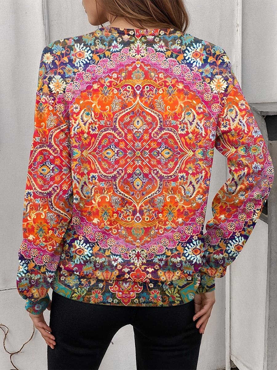 Women's Pullover Sweatshirt Zip Up Sweatshirts Graphic Geometric Casual Long Sleeve Crew Neck Regular Tops Street Dailywear Zipper Print Yellow Red Blue Orange Fall Winter 2025 - $27.99 –P2