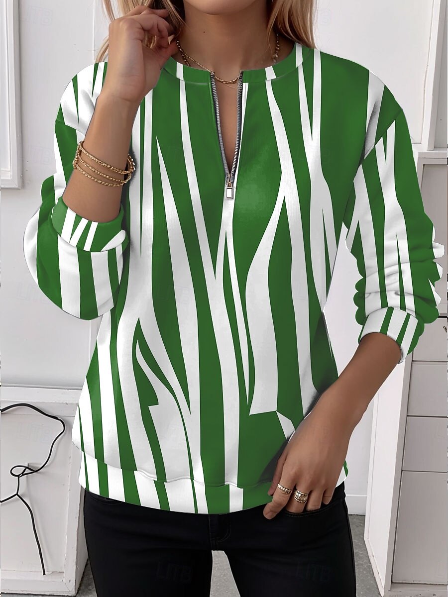 Pull à fermeture éclair quart pour femmes graphique rayé décontracté à manches longues col rond tops réguliers vêtements de rue port quotidien impression à moitié bleu violet marron vert automne hiver de 2025 ? $27.99 –P3
