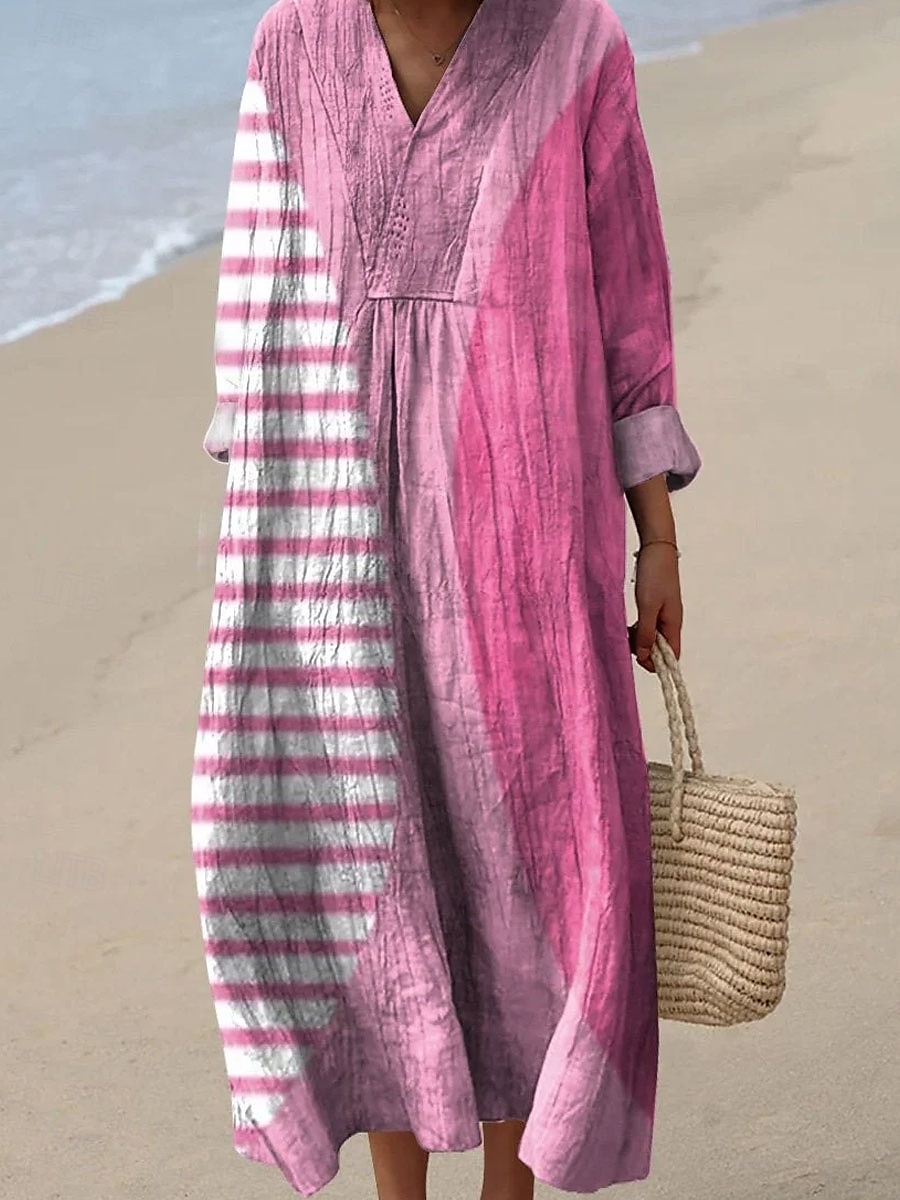 Damen Midikleid Sommerkleid A Linie Kleid Urlaub Lässig Boho Party Strand Lässiger Schnitt Grafik Geometrisch Langarm V Ausschnitt Gelb Rosa Blau Orange Sommer Frühling Herbst 2025 - $35.99 –P5