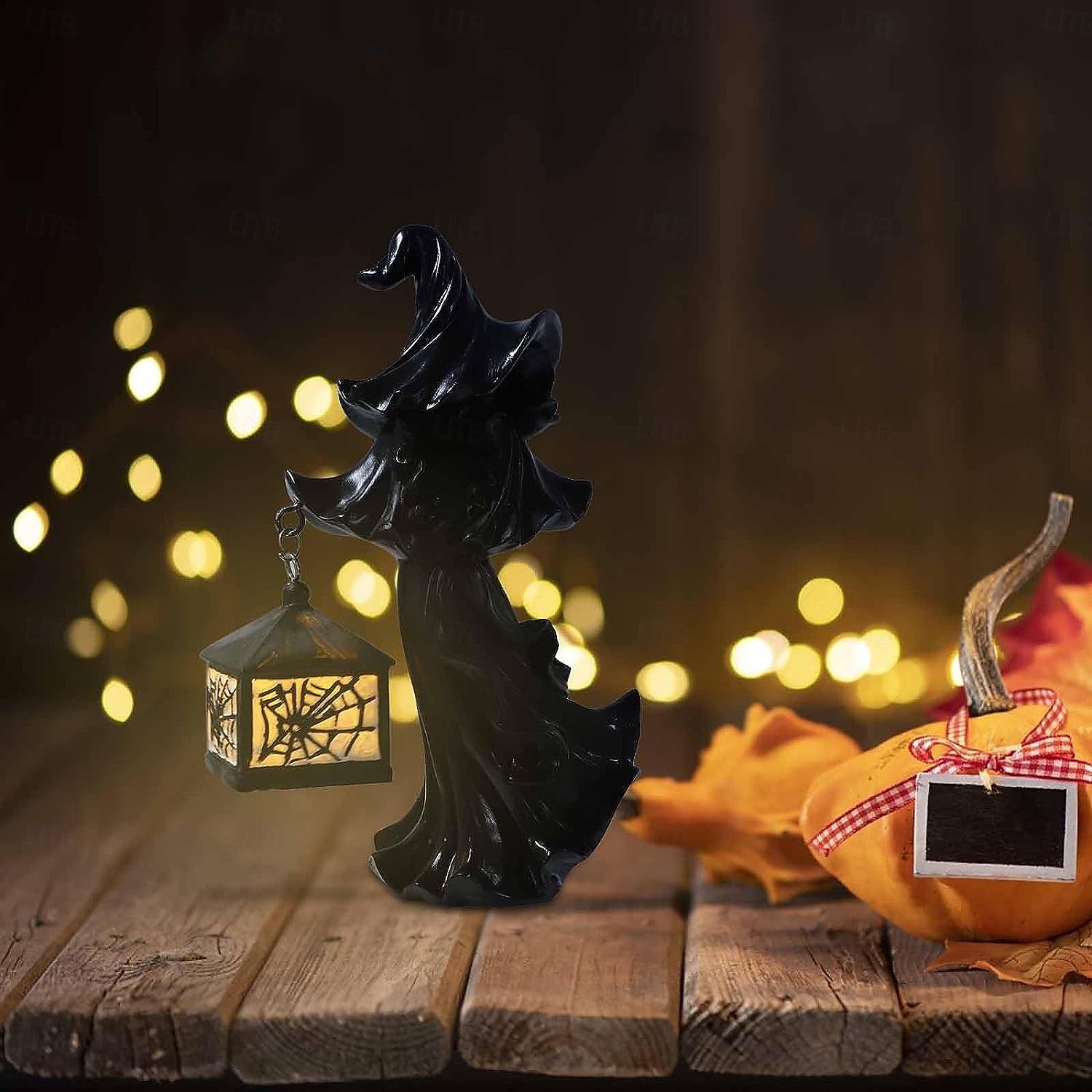 cracker vat heks halloween decoratie geest met lantaarn gezichtsloze geest sculptuur heks geest lamp hel boodschapper holding lantaarn standbeeld realistisch halloween thema rekwisieten 2025 - $15.99 –P8