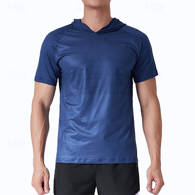 Per uomo Maglia da prestazione Maglietta sportiva Manica Corta Felpa con Cappuccio Top Esterno Asciugatura Rapida Traspirante antiodore Poliestere Patchwork Grigio scuro Blu Grigio chiaro Pesca del 2025 a $8.99 –P5