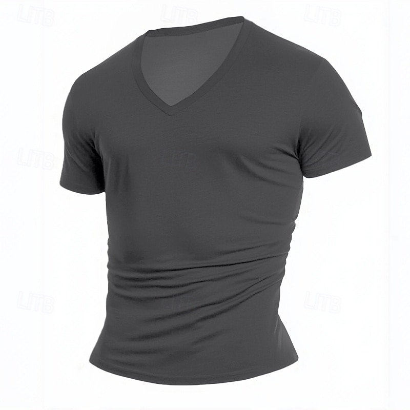 Homens Camiseta T-shirt Manga Curta Decote V Verão Todas as Estações Côr Sólida Tecido Designer Básico Contemporâneo Moderno Em V Casual Férias Rua Branco Top Tee para Homens de 2026 por $13.49 –P1