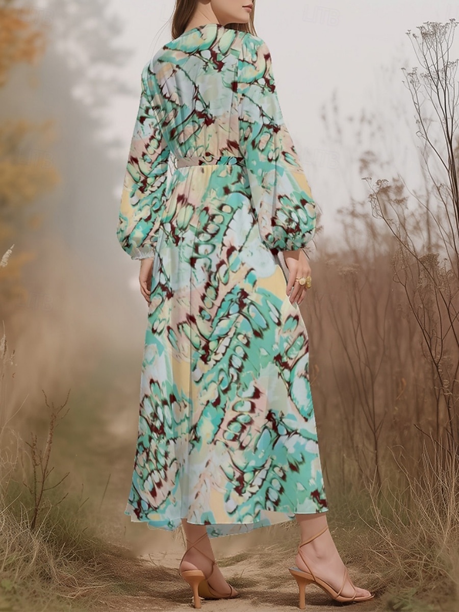Dames Halflange jurk Casual jurk Chiffon Swingjurk Modern Vakantie Dagelijks Weekend Normale pasvorm Bloemig Vlinder Lange mouw V-hals Blozend Roze Donkergroen Groen Zomer Lente Herfst 2025 - $31.99 –P6