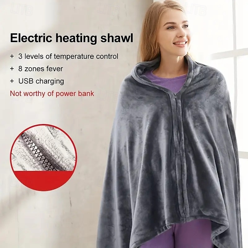 USB Rechargeable Heating Blanket Flannel Single Warm Shawl Three-speed Temperature Adjustment Suitable for Office Lunch Break Outdoor Travel Car Travel and Keeping Warm 2025 - $37.99 –P3